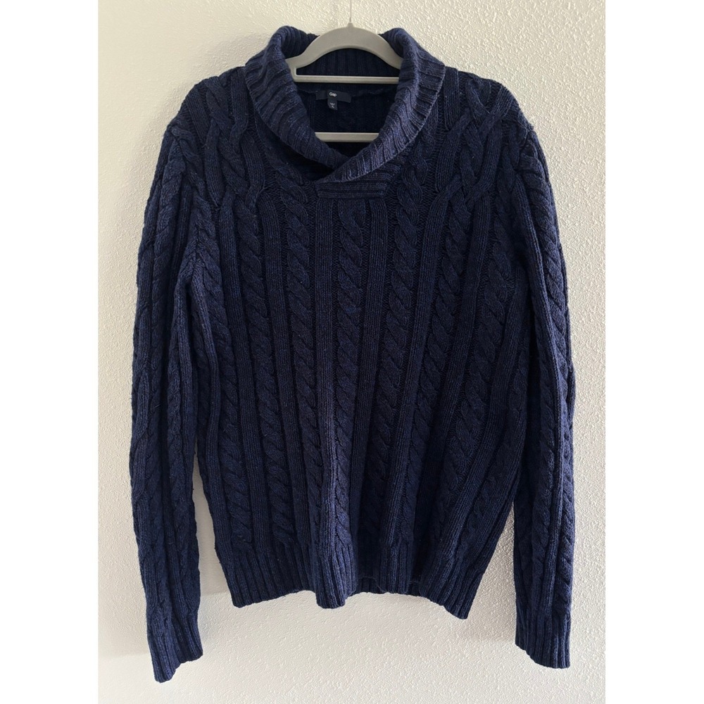 Gap Wool Sweater Mens Large Tall Blue Fishermancore‎ Academia Chunky Thick Ski
